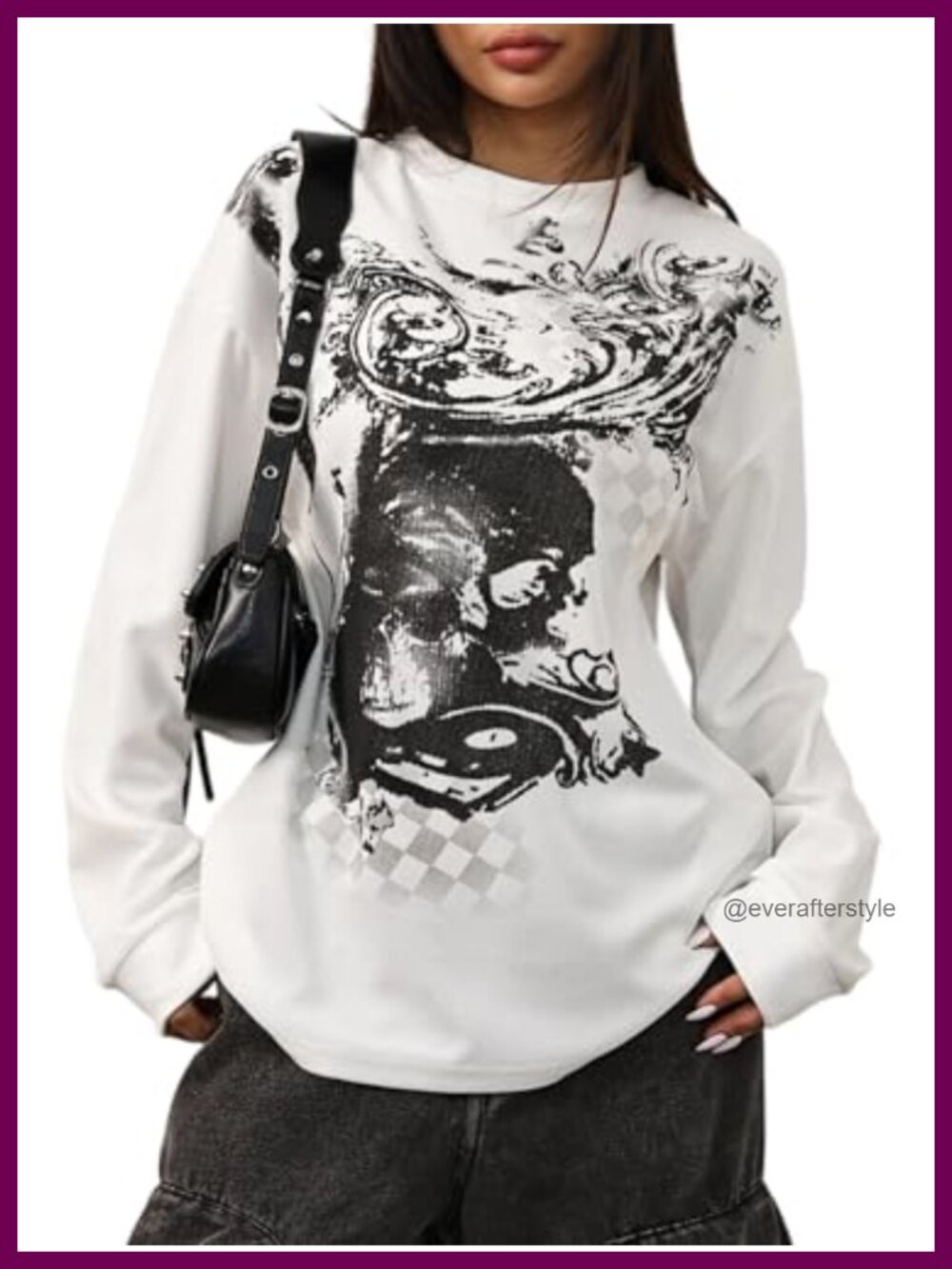 SOLY HUX Women's Y2K Long Sleeve Gothic Grunge Emo Graphic Tee Top